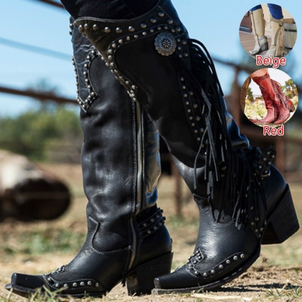 Vintage Womens Knee High Boots Leather Riding Boot